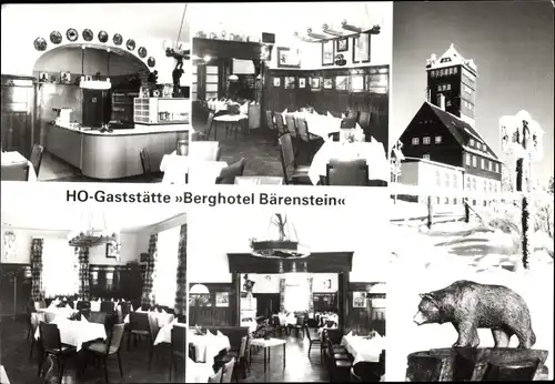 Ak Kühberg Bärenstein im Erzgebirge, HO-Gaststätte Berghotel Bärenstein, Speiseraum, Winter, Bär
