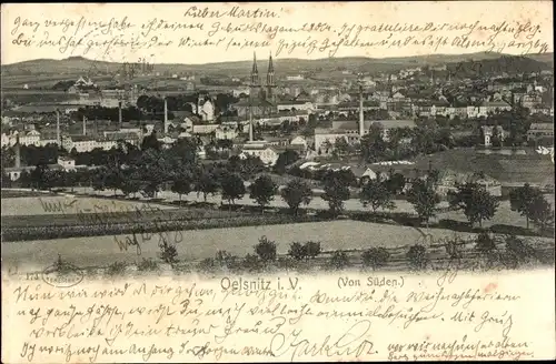 Ak Oelsnitz im Vogtland, Panorama von Süden geshen