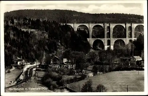 Ak Barthmühle Pöhl im Vogtland, Restaurant Barthmühle, Elstertalbrücke