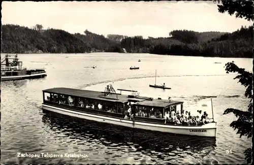 Ak Kriebstein Mittelsachsen, Zschopau Talsperre, Boot Lauenhain