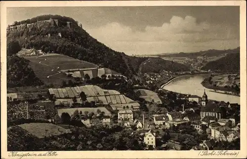 Ak Königstein an der Elbe Sächsische Schweiz, Gesamtansicht, Kirche, Festung