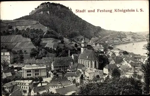 Ak Königstein an der Elbe Sächsische Schweiz, Stadt und Festung, Kirche