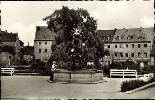 Ak Dohna in Sachsen, Partie am Marktplatz, Brunnen, Geschäft Richter, Kinder