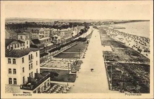 Ak Ostseebad Warnemünde Rostock, Promenade, Panorama