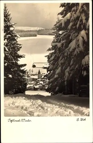 Ak Erlbach im Vogtland, Winterpanorama