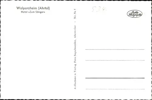 Ak Walporzheim Bad Neuenahr Ahrweiler, Hotel zum Sänger, Kaiserstuhl