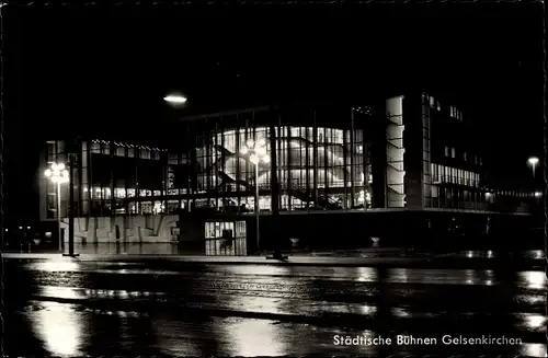 Ak Gelsenkirchen im Ruhrgebiet, Städtische Bühnen bei Nacht