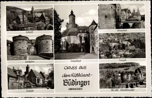 Ak Büdingen in Hessen, Schloss, Mühltor, Untertor, Schlosshof, Stadtmauer