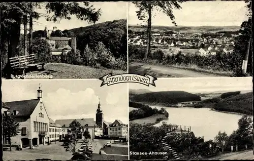 Ak Attendorn im Sauerland, Burg Schnellenberg, Stausee Ahausen, Ortsansicht
