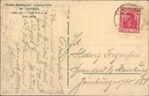 Ak Darmstadt in Hessen, Hotel-Restaurant Ludwigshöhe