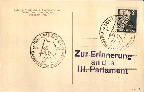 Ak Leipzig in Sachsen, Kongresshalle, Stadt des 3. Parlaments der FDJ Pfingsten 1949