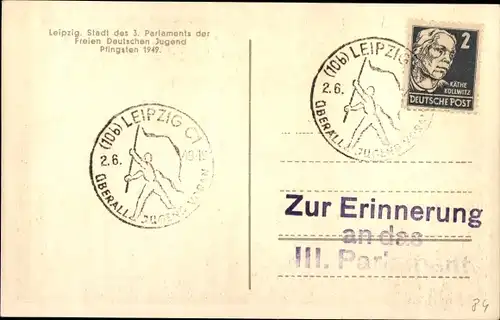 Ak Leipzig in Sachsen, Kongresshalle, Stadt des 3. Parlaments der FDJ Pfingsten 1949