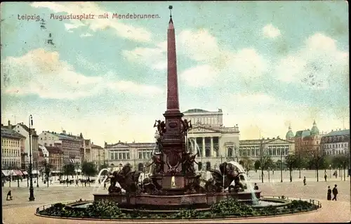 Ak Leipzig in Sachsen, Augustusplatz mit Mendebrunnen