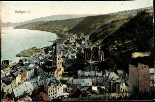 Ak Bacharach am Rhein, Panorama mit Kirche