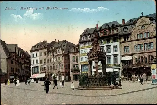 Ak Mainz am Rhein, Marktplatz mit Marktbrunnen