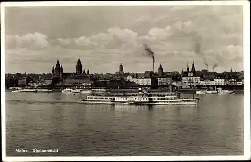 Ak Mainz am Rhein, Rheinansicht, Dampfer