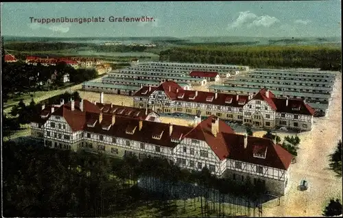 Ak Grafenwöhr Oberpfalz, Truppenübungsplatz, Blick auf die Baracken