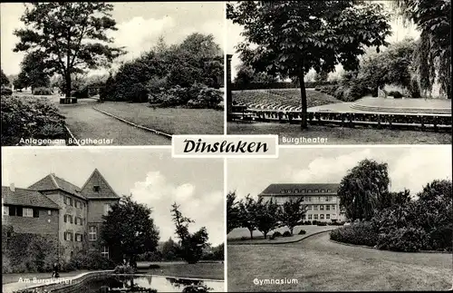 Ak Dinslaken am Niederrhein, Anlagen am Burgtheater, Gymnasium, Am Burgkeller