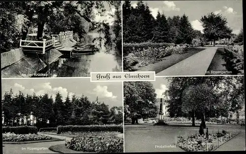Ak Elmshorn in Holstein, Im Rosengarten, Probstenfeld, An der Krückau