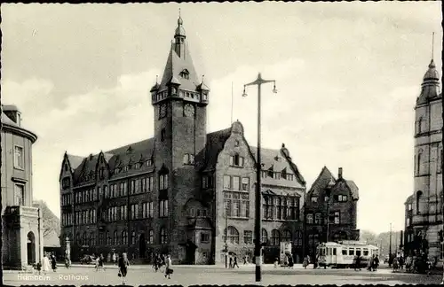 Ak Hamborn Duisburg im Ruhrgebiet, Rathaus, Straßenbahn