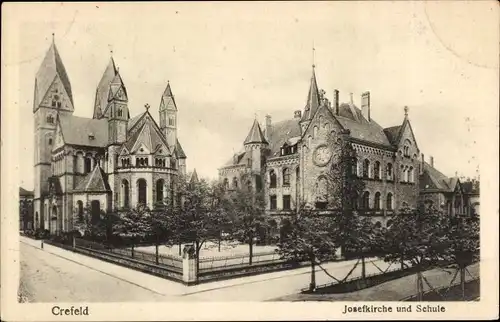 Ak Krefeld am Niederrhein, Josefkirche und Schule