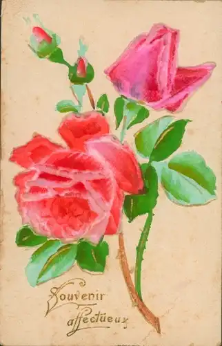 Stoff Ak Souvenir affectueux, Rosen