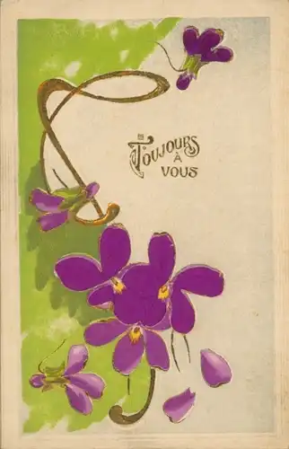 Stoff Ak Toujours a vous, Veilchen, Kitsch