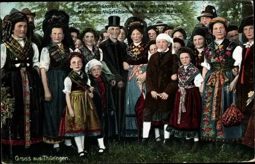 Ak Personen in Thüringer Volkstrachten