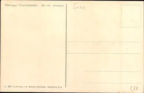 Ak Lauensteiner Trachtenbilder, Bei der Mahlzeit, Trachten Erzgebirge