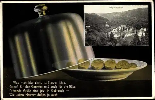 Ak Mägdesprung Harzgerode am Harz, Harzer Käse, Käseglocke