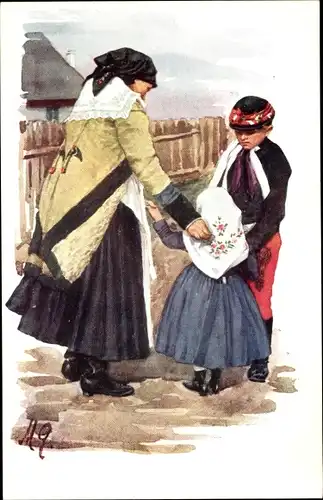 Künstler Ak Gardavska, M., Frau mit Kindern in Tracht