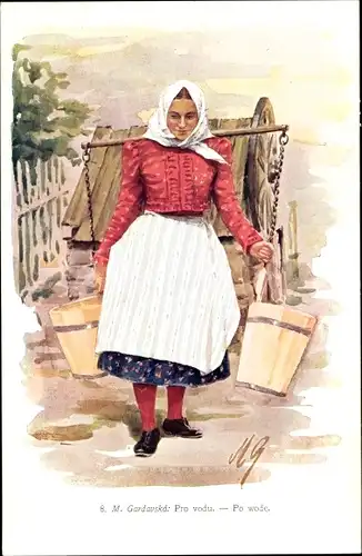 Künstler Ak Gardavska, M., Frau in Slowakischer Tracht, Wasserträgerin