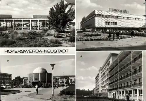Ak Neustadt Hoyerswerda in der Oberlausitz, Centrum Warenhaus, Planetarium, POS, Kreiskrankenhaus