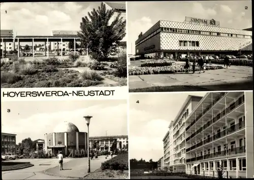 Ak Neustadt Hoyerswerda in der Oberlausitz, Centrum Warenhaus, Planetarium, POS, Kreiskrankenhaus