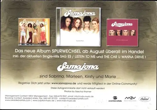 Ak Sängerinen der Band Samajona, Album Spurwechsel, Autogramme, CD's
