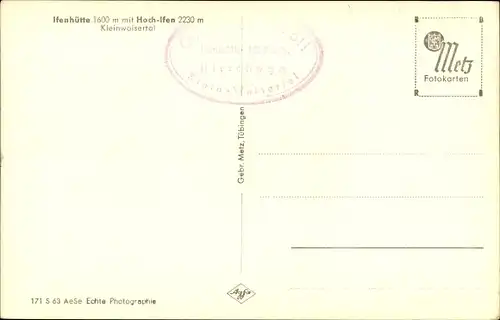 Ak Kleinwalsertal mit Ifenhütte und Hoch Ifen