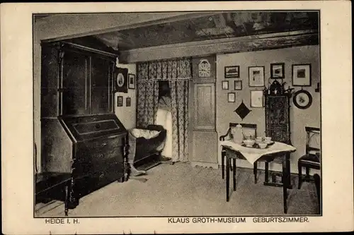Ak Heide in Holstein, Innenansicht vom Klaus Groth Museum, Geburtszimmer