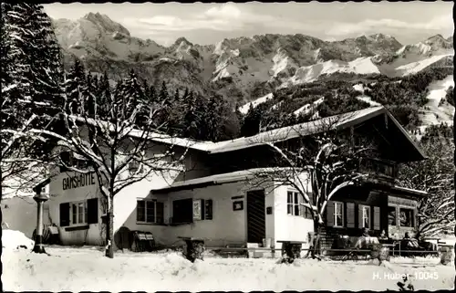 Ak Finkenberg in Tirol, Bergwirtschaft Gamshütte im Winter