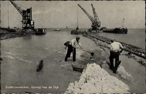 Ak Niederlande, Zuiderzeewerken, Aanleg van de Dijk