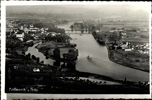 Ak Litoměřice Leitmeritz Region Aussig, Panorama mit Brücke, Elbtal