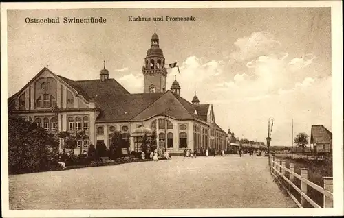 Ak Świnoujście Swinemünde Pommern, Kurhaus und Promenade