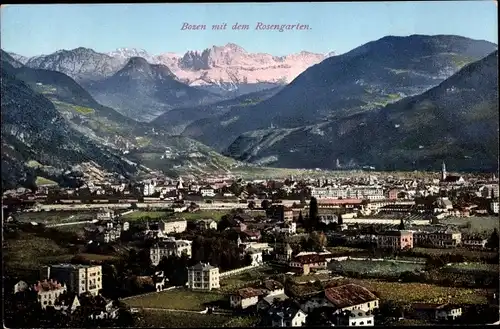 Ak Bozen Bolzano Südtirol, Gesamtansicht mit Rosengarten