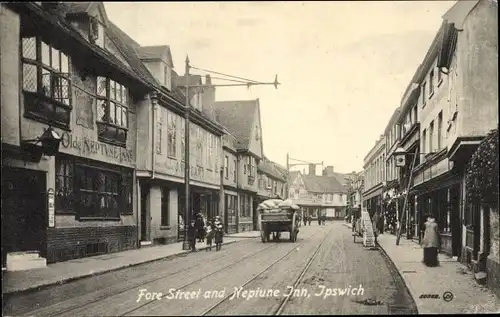 Ak Ipswich Suffolk England, Fore Street and Neptune Inn