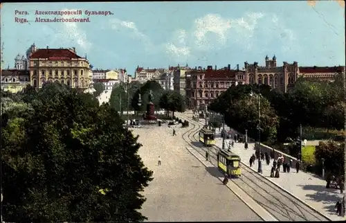 Ak Riga Lettland, Alexander Boulevard, Straßenbahn