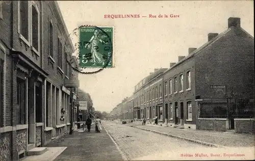 Ak Erquelinnes Wallonien Hennegau, Rue de la Gare