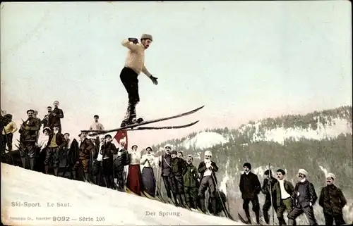 Ak Ski Sport, le Saut, der Sprung, Skispringer, Zuschauer