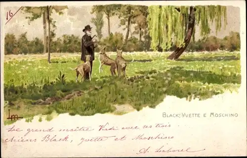 Künstler Litho Komponist Giuseppe Verdi Komponist mit Hunden Black, Yvette, Moschino