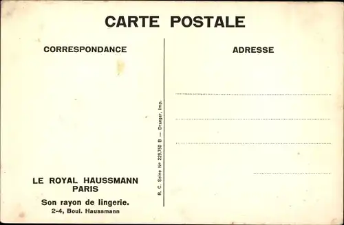 Ak Paris VIII. Arrondissement Élysée, Le Royal Haussmann, Son rayon de lingerie