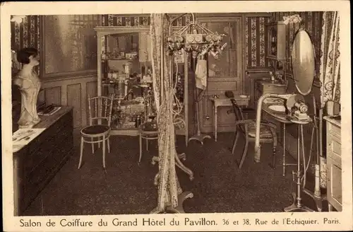 Ak Paris II. Arrondissement Bourse, Salon de Coiffure du Grand Hotel du Pavillon, Rue de l'Echiquier