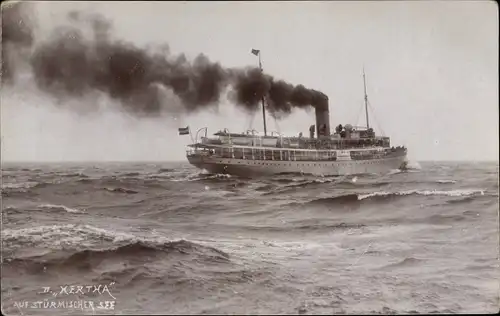 Ak Dampfer Hertha auf stürmischer See, Reederei Braeunlich Stettin, Max Dreblow